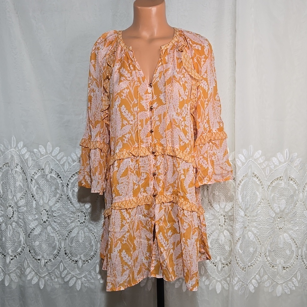 By Anthropologie Mia Tiered Tunic Floral Shirt/Top sz Small